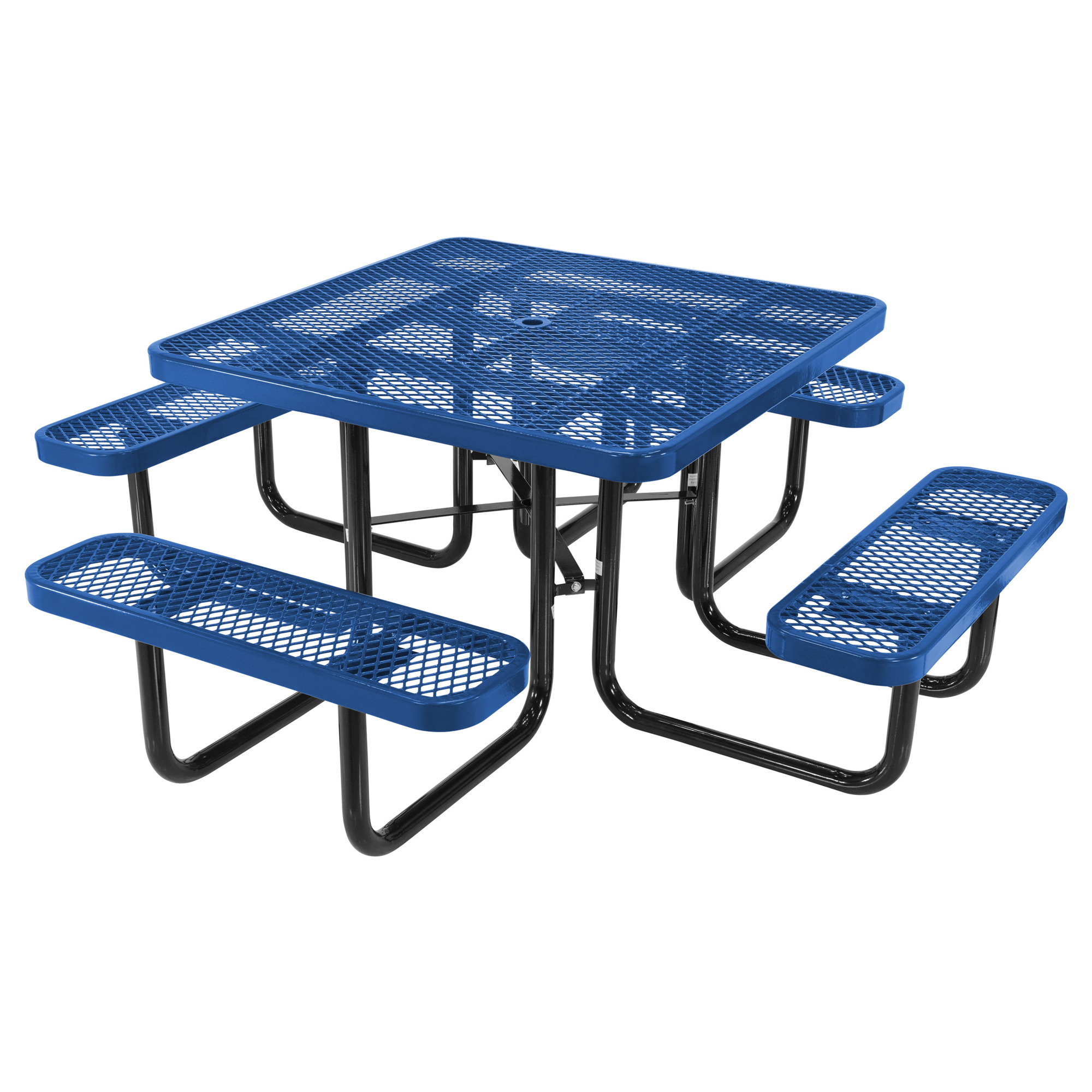 Vestil Commercial Grade Picnic Table - 46in. Square, Expanded Metal, Blue, Model# PT-MX-ST-46-BL